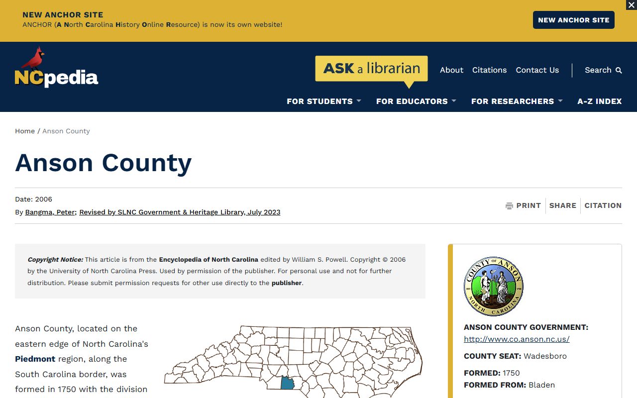 Anson County court records NCpedia county background