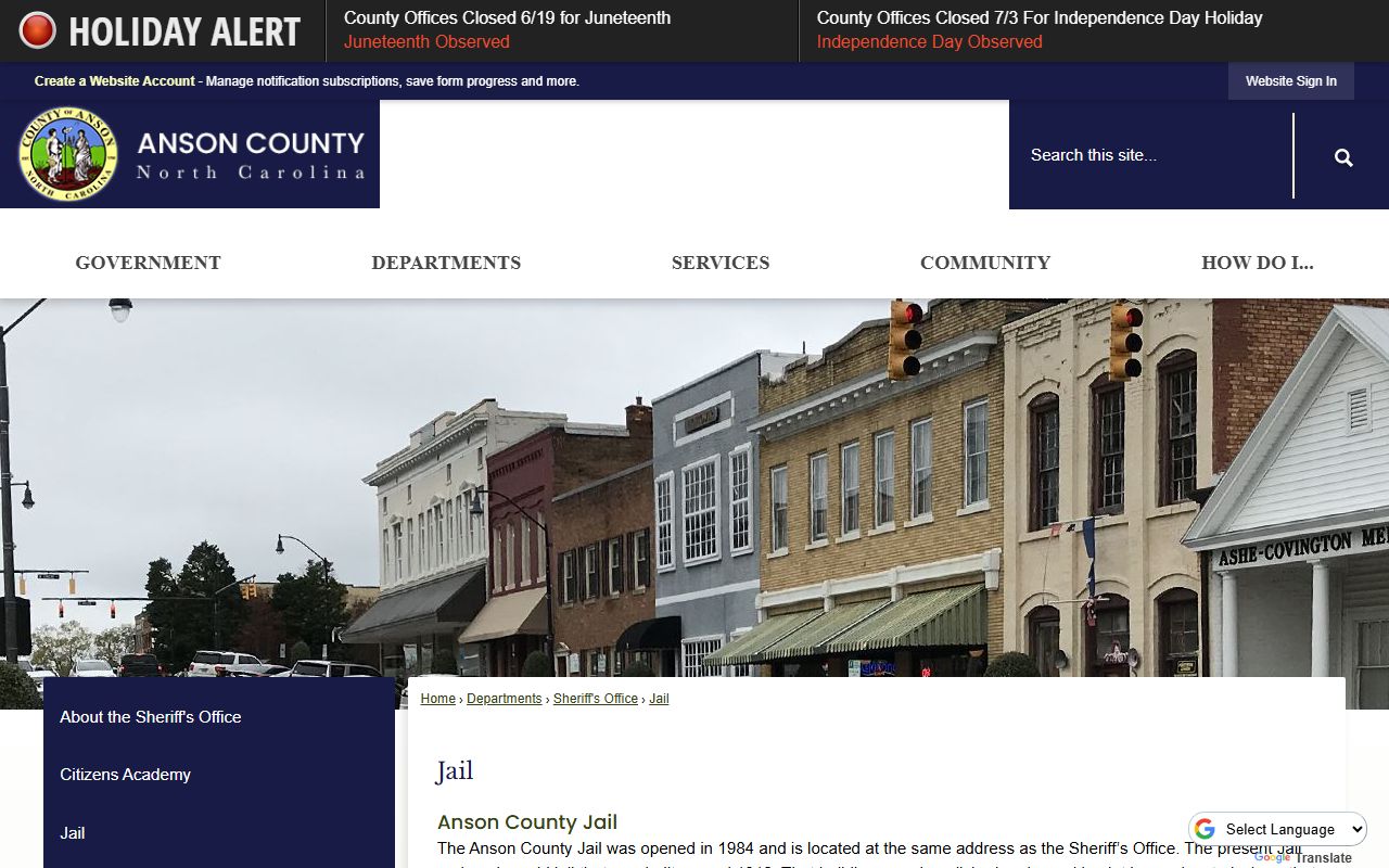 Anson County inmate search jail roster official jail page