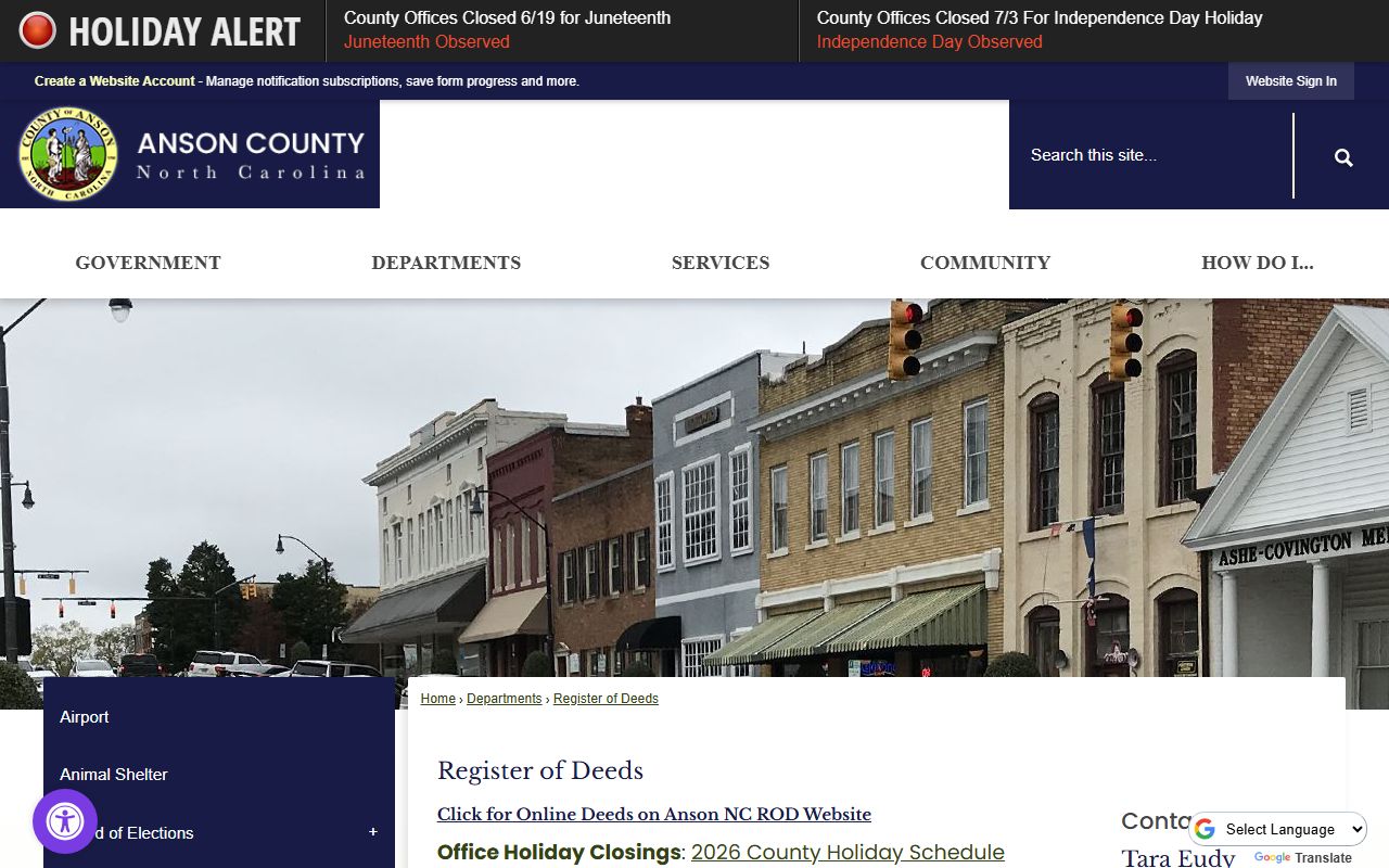 Anson County marriage records Register of Deeds page