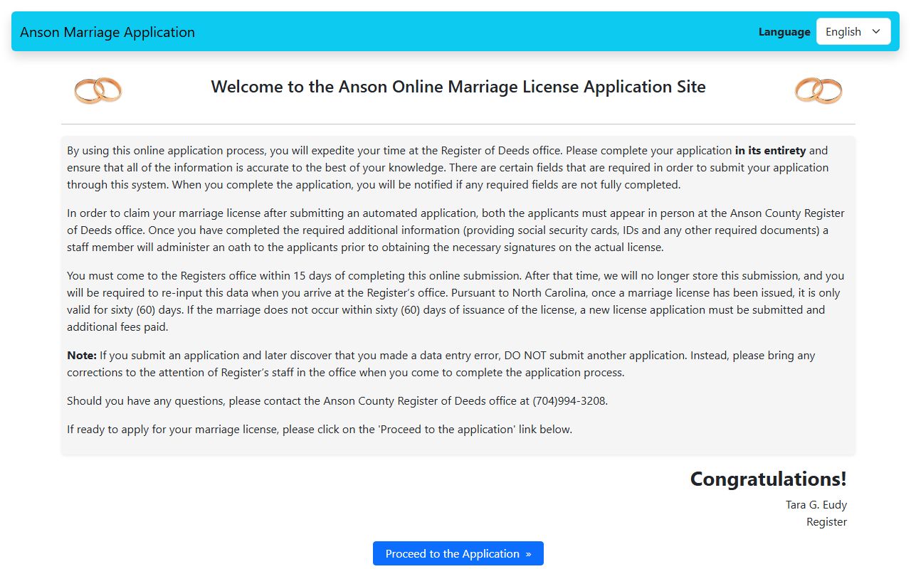 Anson County marriage records online application