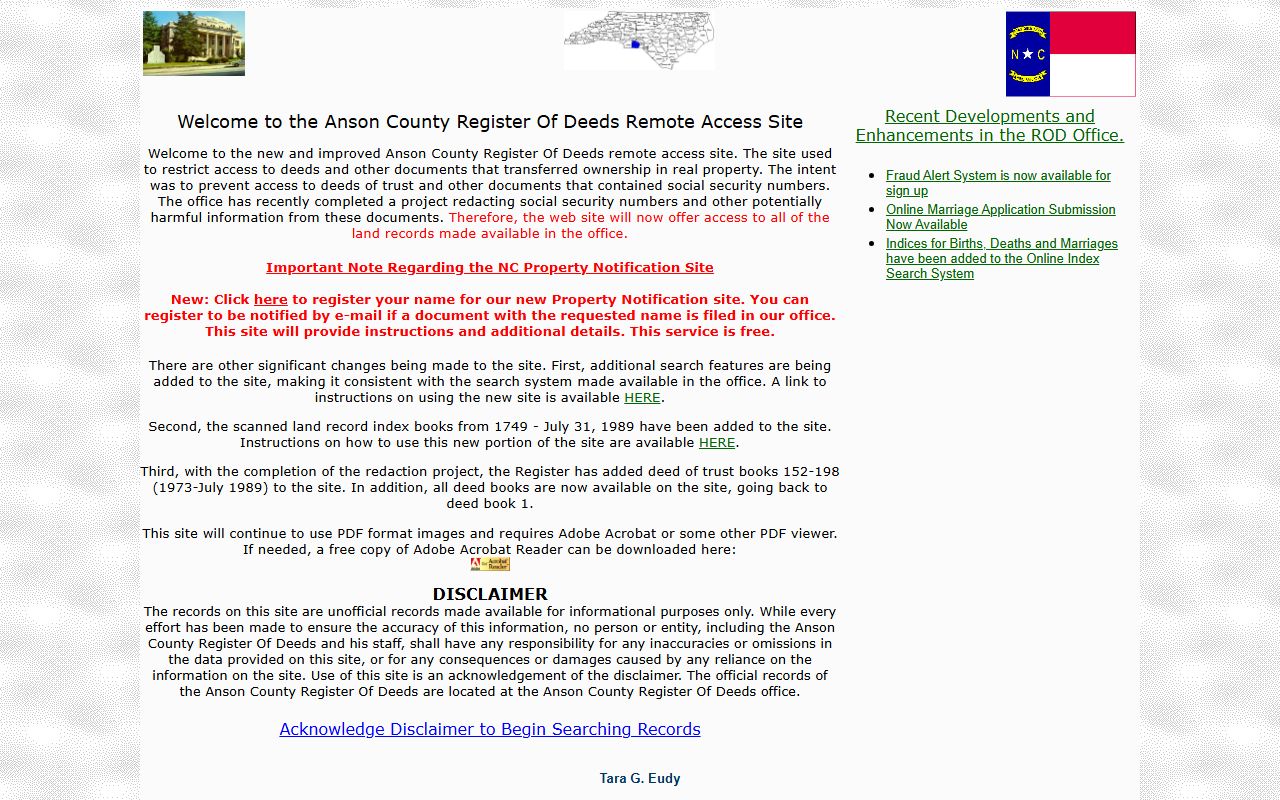 Anson County marriage records remote access site